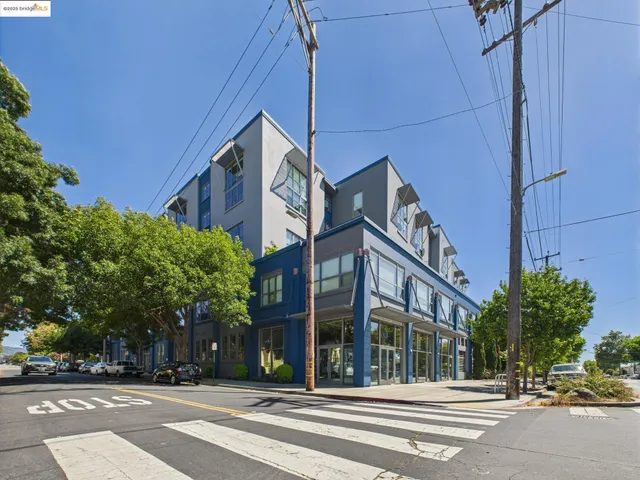 a view of a building and a street