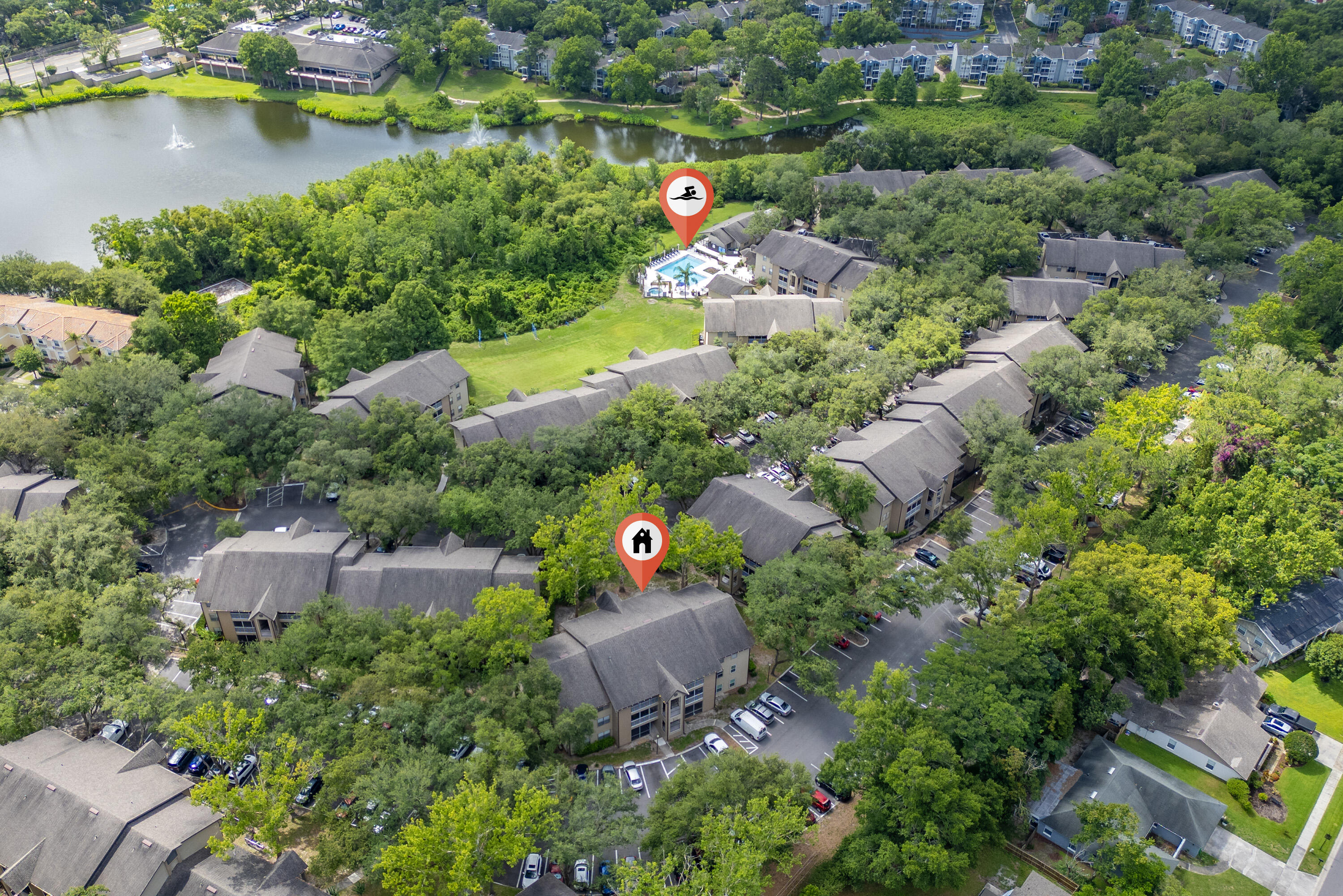 627 Dory Lane, Unit 304 Altamonte Springs, FL 32714 - Photo 26 of 29 an aerial view of a house with a garden and lake view