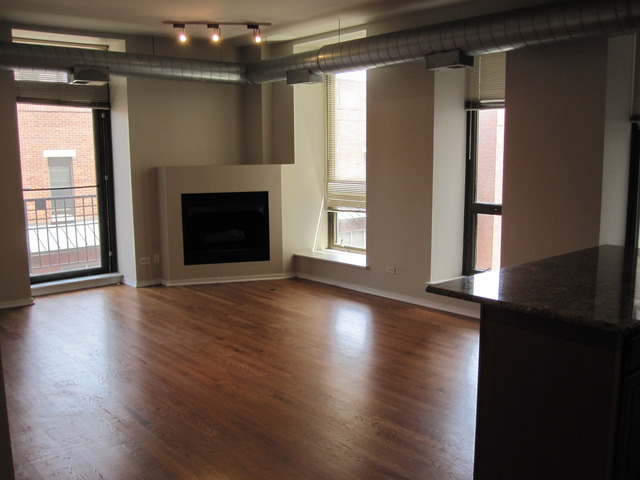 811 South Lytle Street, Unit 212 Chicago, IL 60607 - Photo 4 of 14 an empty room with wooden floor and fireplace