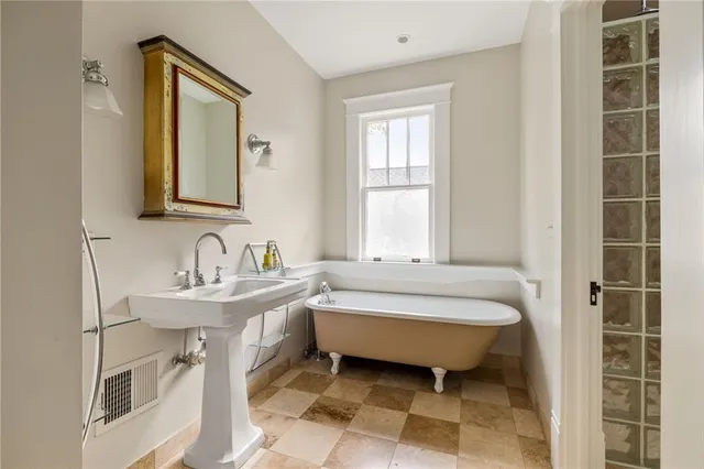 a view of a yard with a lot of flowers