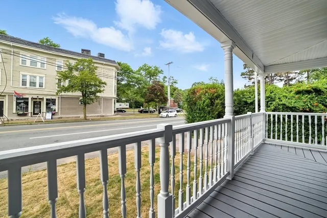 a view of a building from a balcony
