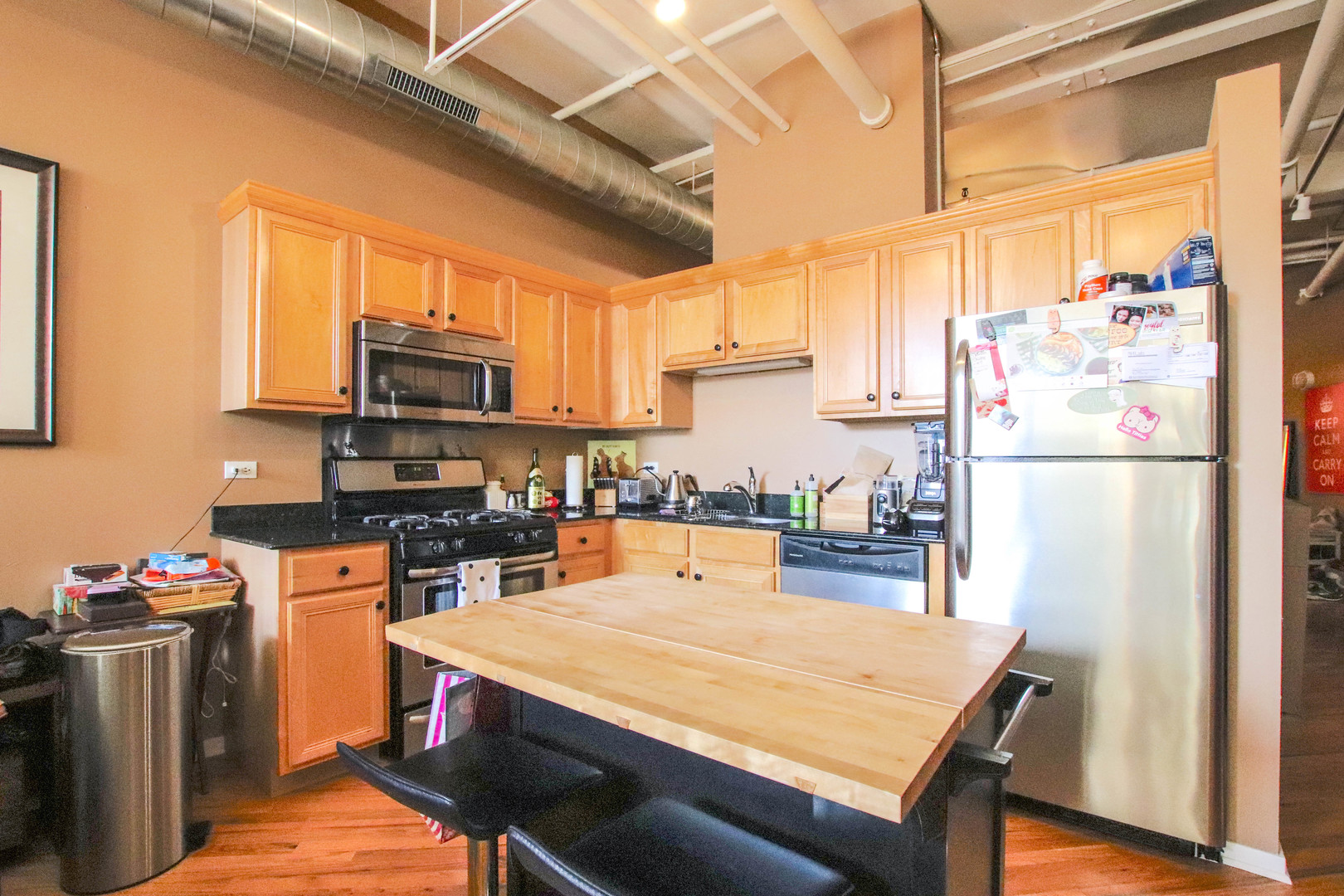 500 South Clinton Street, Unit 311 Chicago, IL 60607 - Photo 5 of 9 a kitchen with stainless steel appliances granite countertop a refrigerator a stove top oven a sink dishwasher and wooden cabinets