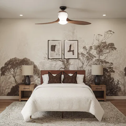 a bedroom with a bed and window