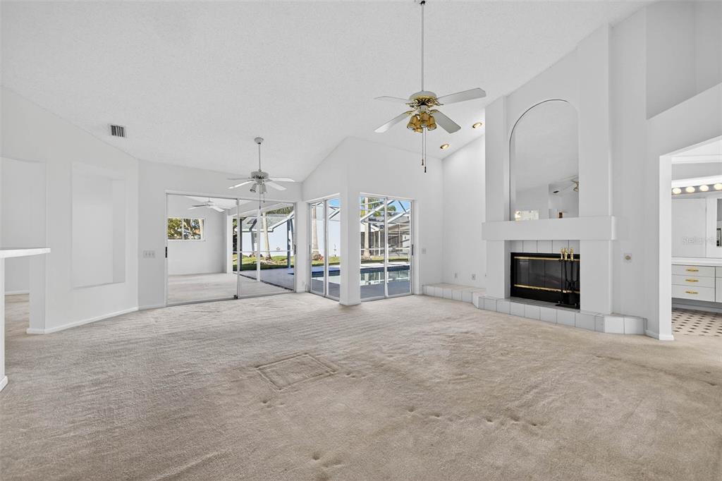 1819 Tree Swallow Way Palm Harbor, FL 34683 - Photo 14 of 37 a view of an empty room with a fireplace and a chandelier