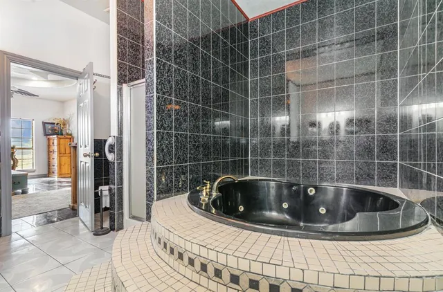 a bathroom with a bathtub