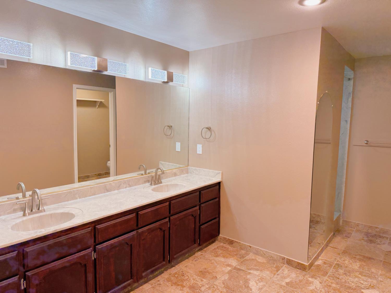 3147 Boulder Avenue Madera, CA 93637 - Photo 11 of 25 a bathroom with a granite countertop sink and a mirror