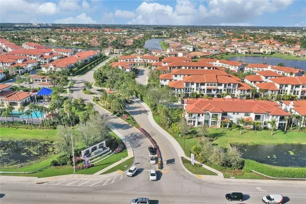 a view of a park with a tree