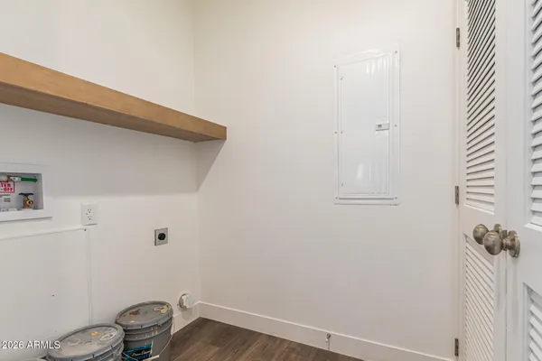 a view of small space with wooden floor