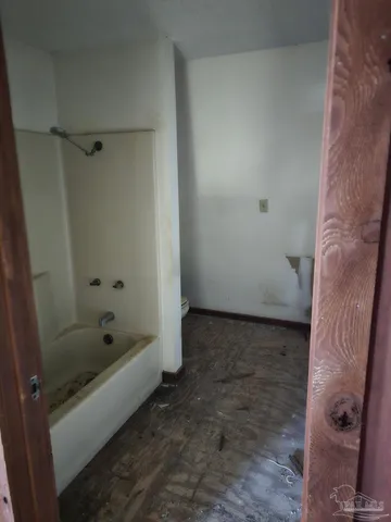 a bathroom with a bathtub