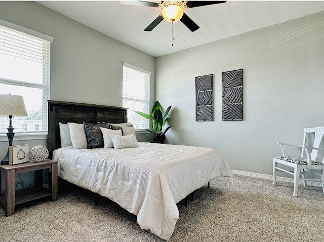 6939 Halter Loop College Station, TX 77845 - Photo 11 of 33 a bedroom with a bed a chandelier and a chair