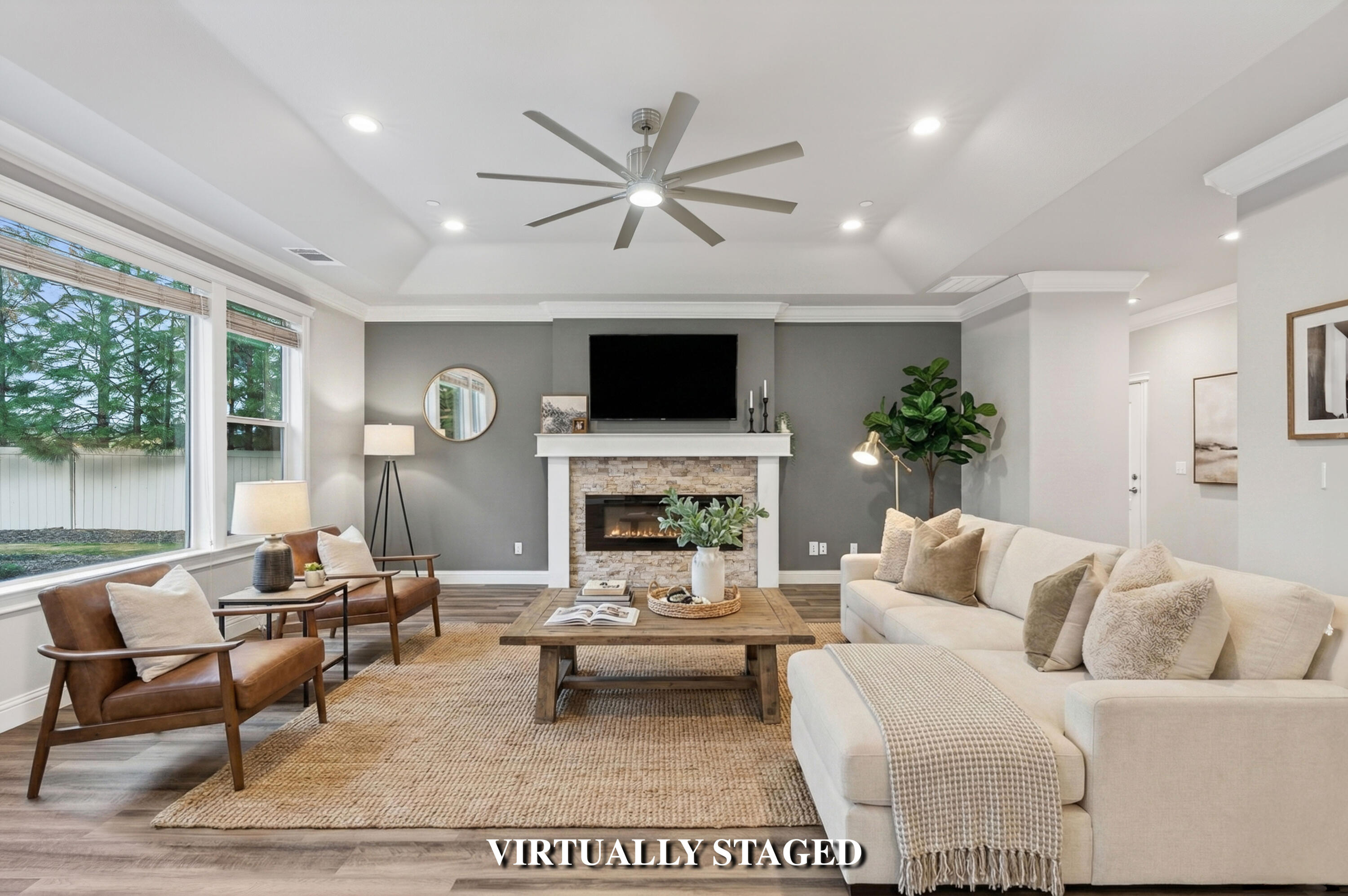 4585 Risstay Way Shasta Lake, CA 96019 - Photo 5 of 36 a living room with furniture a fireplace and a flat screen tv