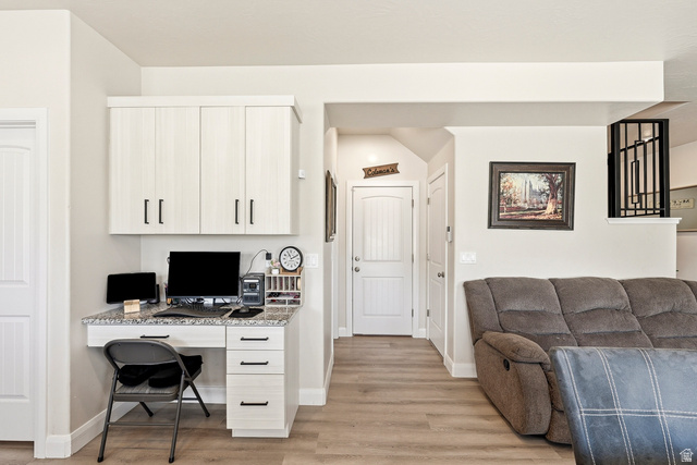 668 East Fiddlers Canyon Road, Unit 6 Cedar City, UT 84721 - Photo 11 of 36 Built-in desk area featuring white cabinetry, a light-toned countertop, and multiple drawers