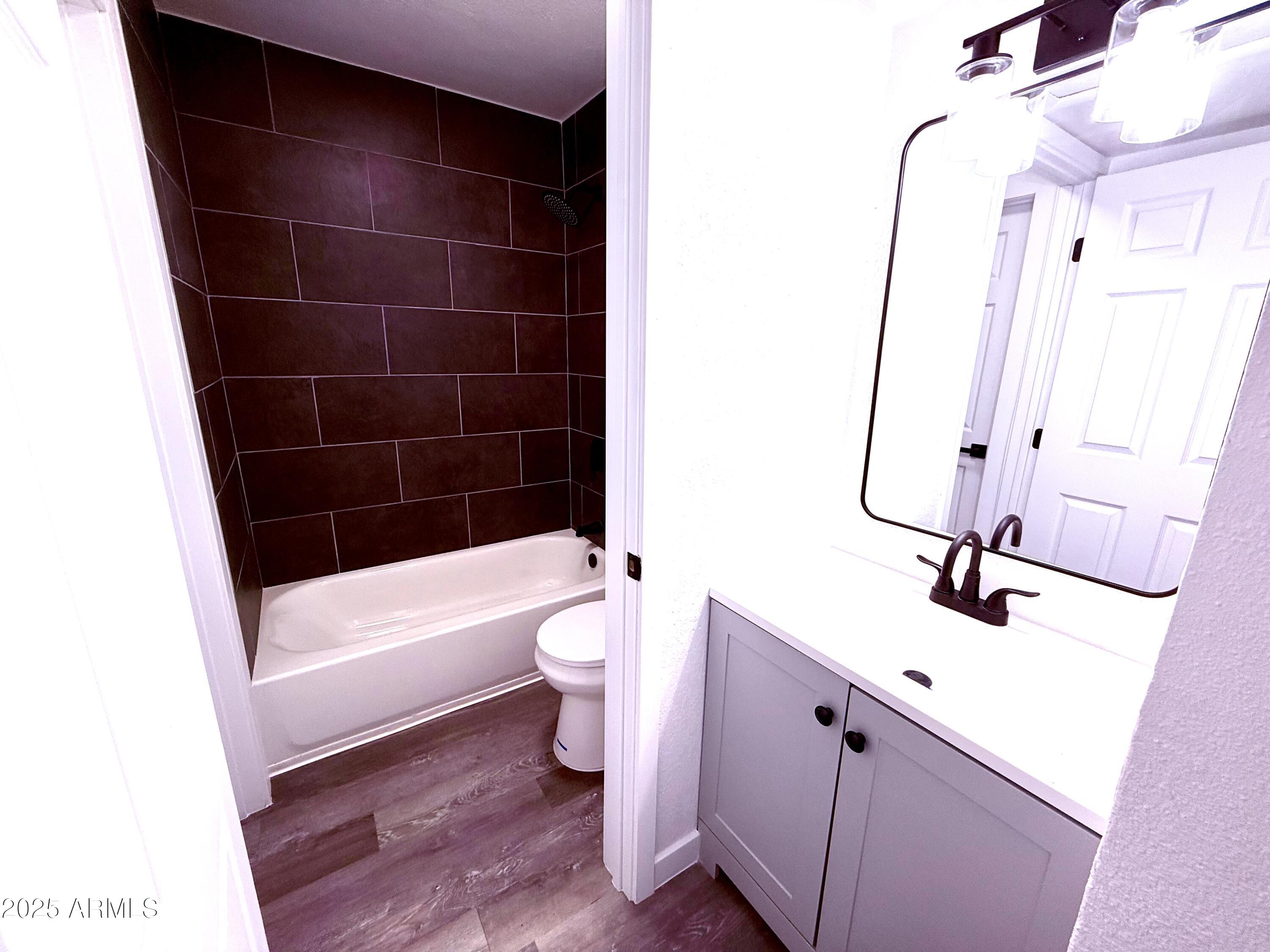 1009 East Chipman Road Phoenix, AZ 85040 - Photo 19 of 30 a bathroom with a sink a toilet a mirror and shower