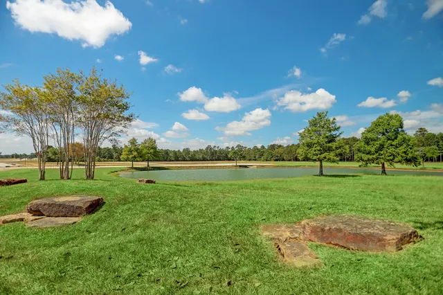 a view of a golf course with a lake