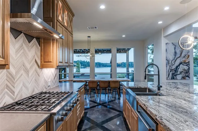 a kitchen with lots of counter top space