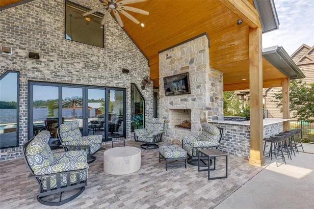 a building outdoor space with patio furniture