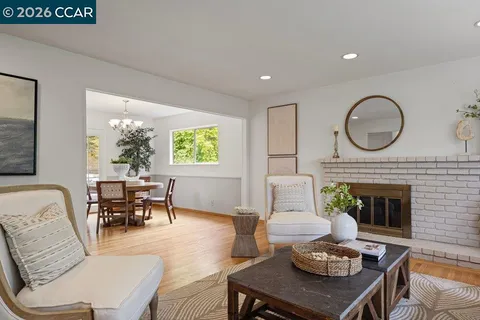 a living room with furniture a fireplace a rug and a window