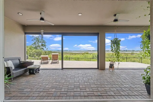 a area with furniture and a yard