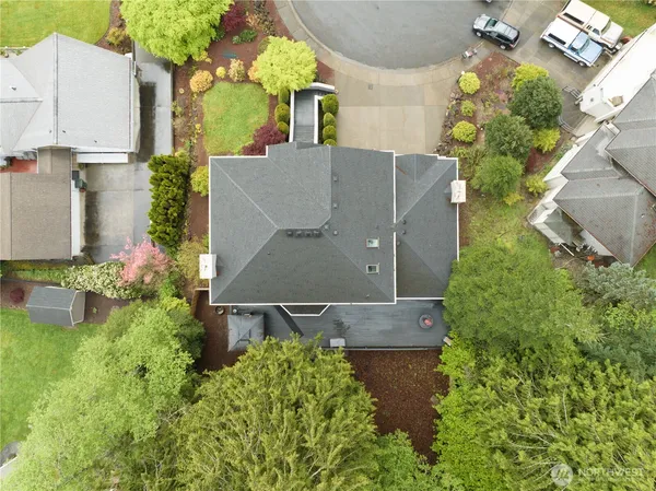 an aerial view of a house