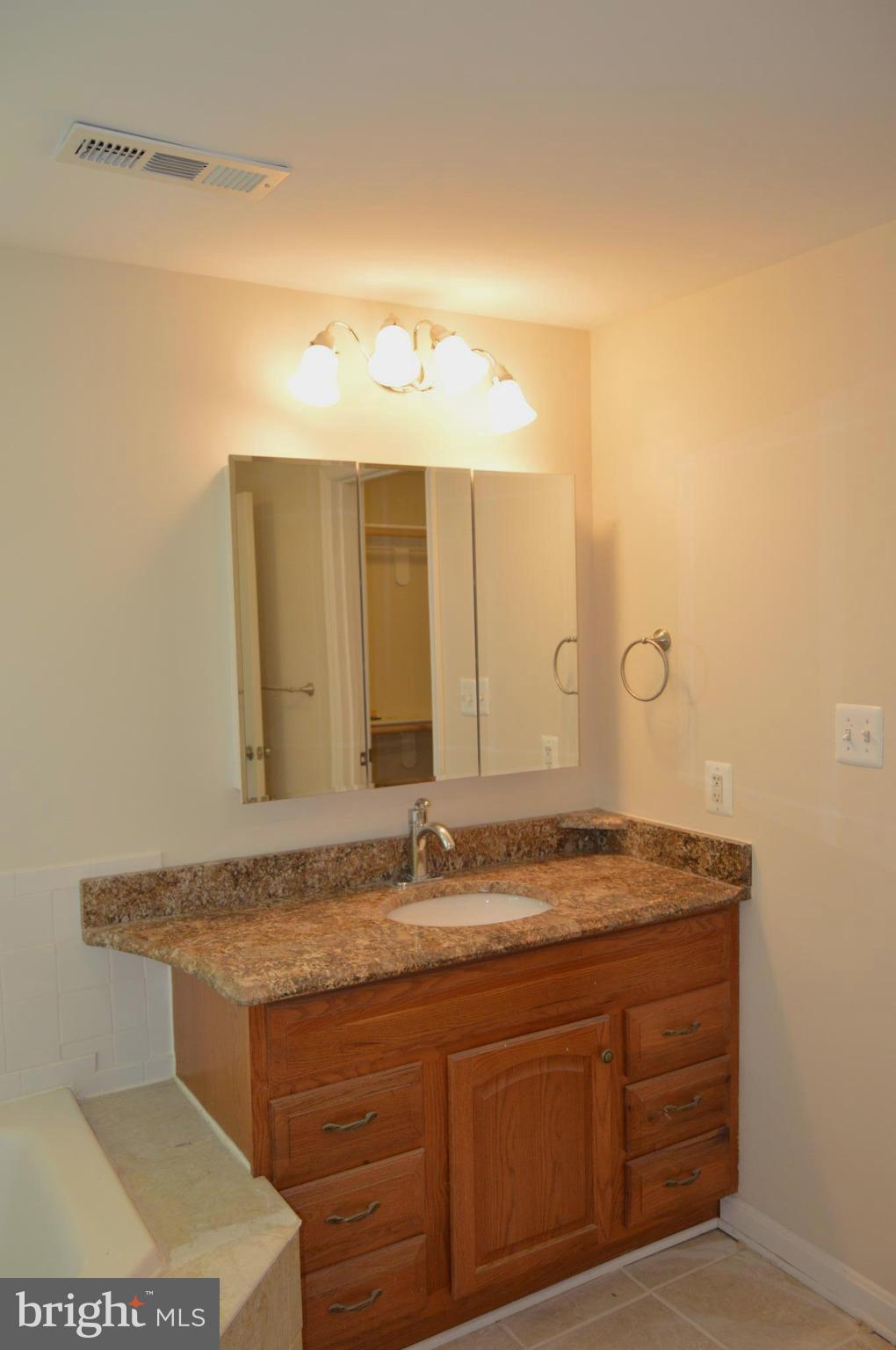 6034 Linden Road St. Leonard, MD 20685 - Photo 11 of 22 a bathroom with a granite countertop sink and a mirror