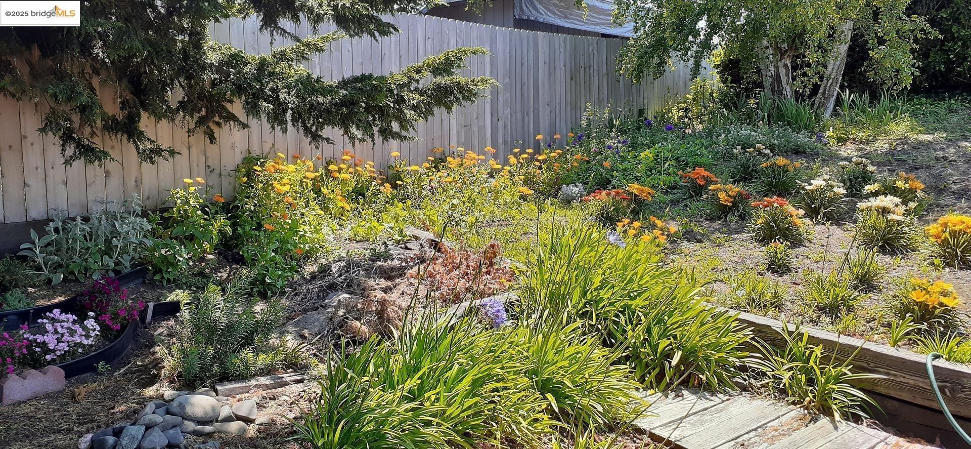 136 Castle Court Fortuna, CA 95540 - Photo 24 of 31 a view of a garden with plants and wooden fence