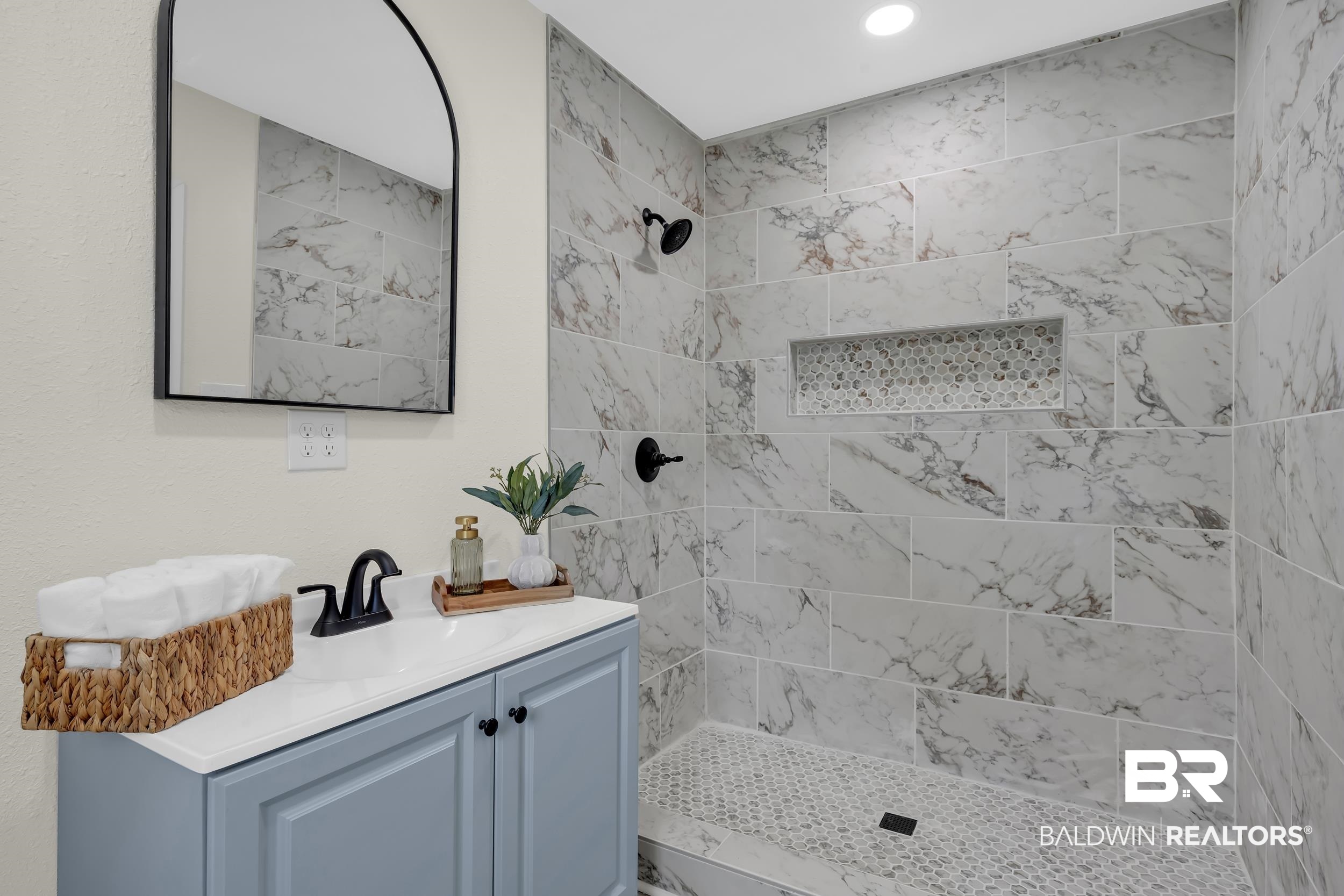 1409 Altair Lane Mobile, AL 36693 - Photo 12 of 23 Full bath with vanity, a shower stall, and recessed lighting