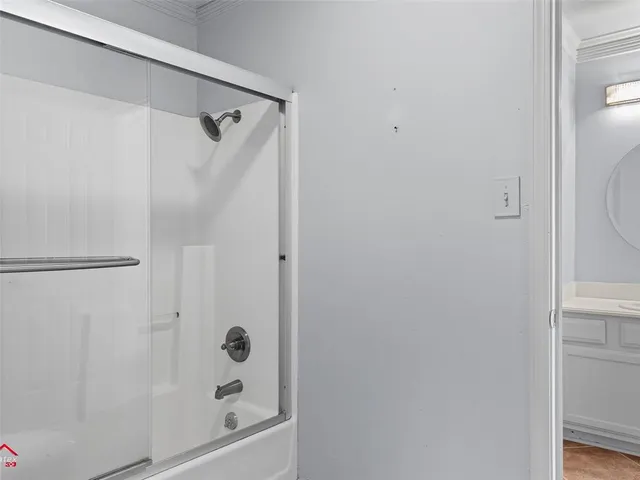 a bathroom with a bathtub