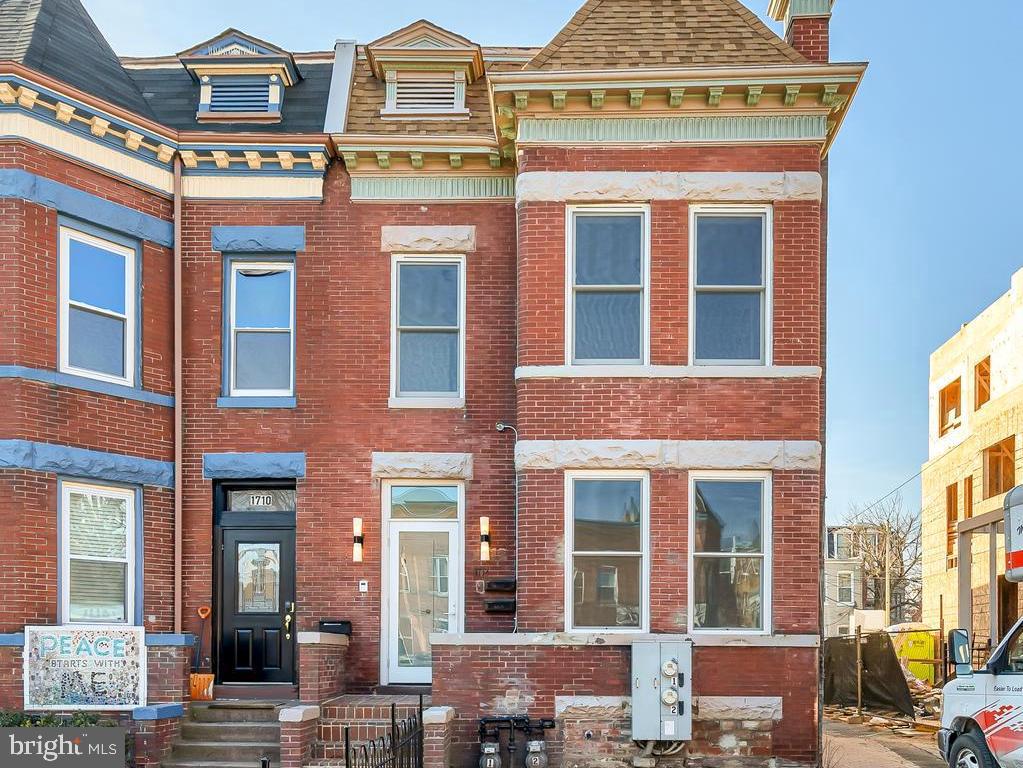 a view of a building with a large window