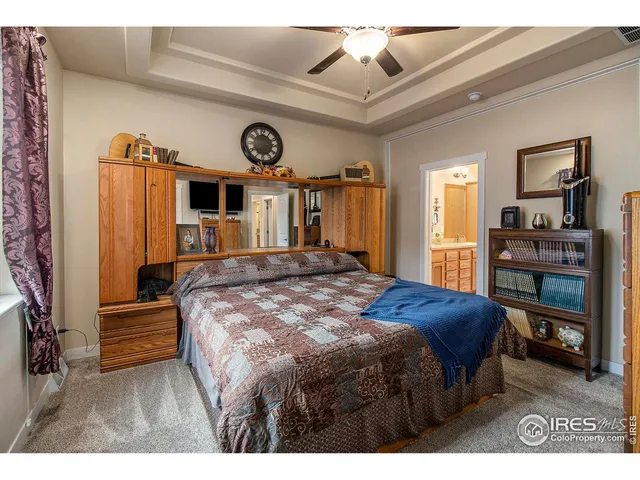 a bedroom with a bed a dresser and book shelf