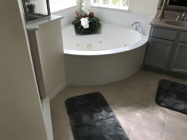 a bathroom with a bathtub