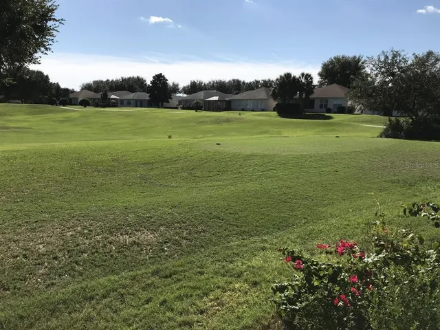 a view of a field with an trees
