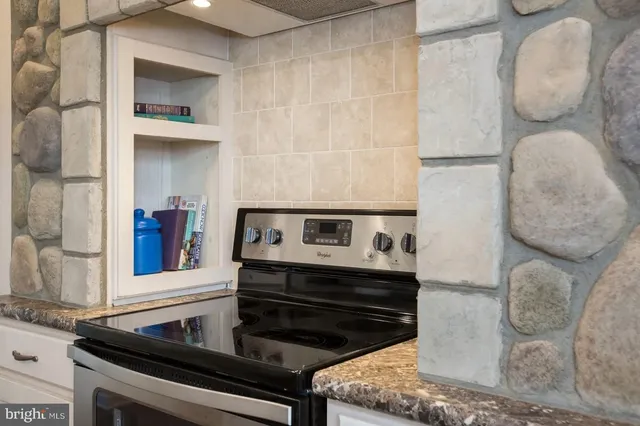 a stove top oven sitting inside of a kitchen