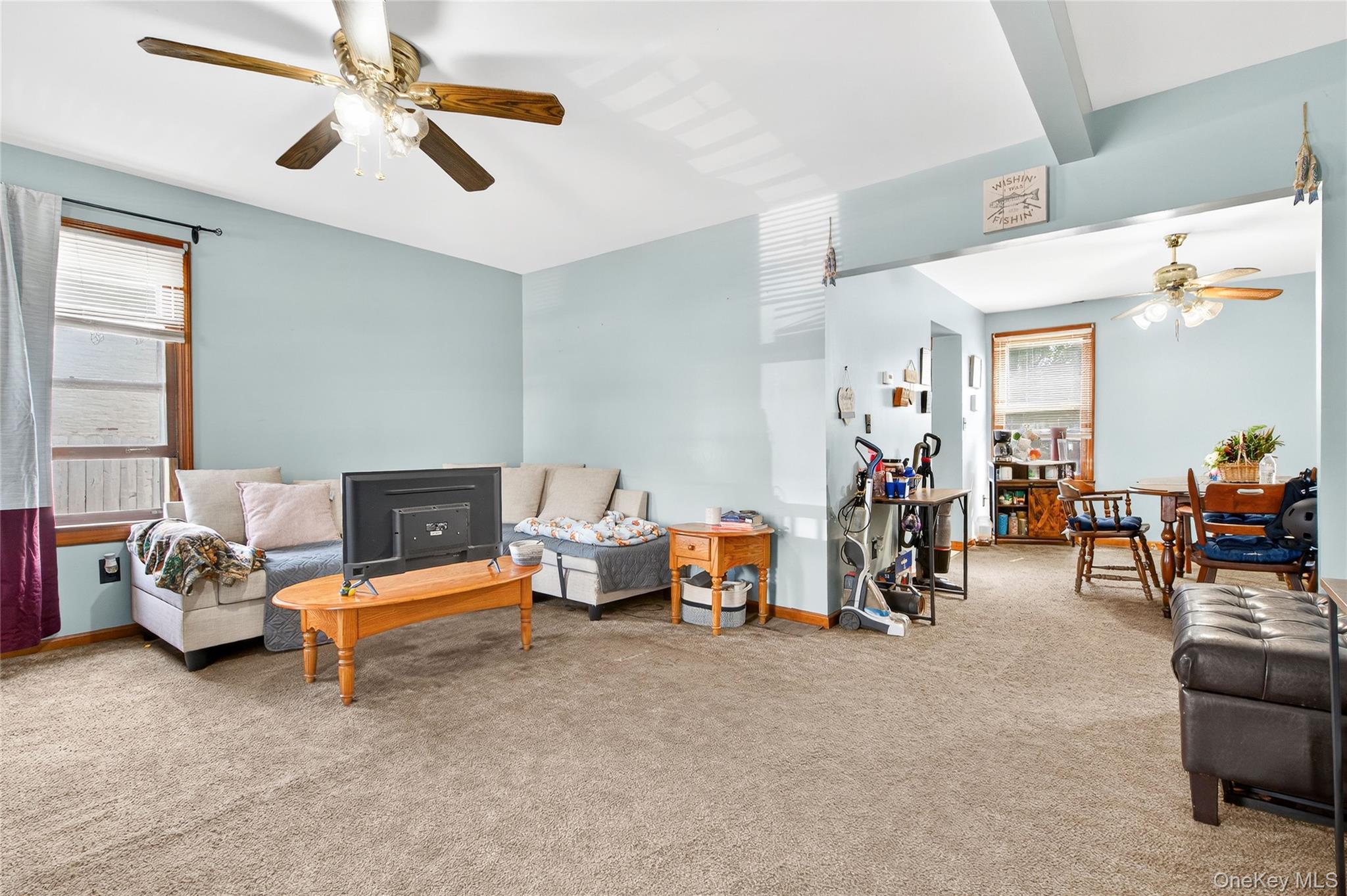131 Front Street Port Jervis, NY 12771 - Photo 6 of 35 Carpeted living area featuring a ceiling fan, healthy amount of natural light, and baseboards