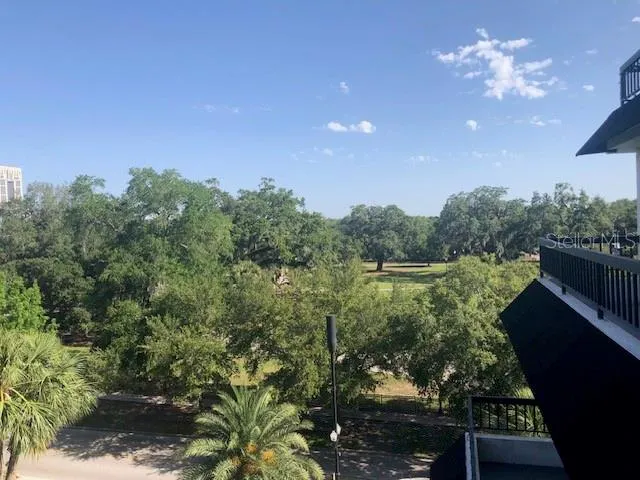 a view of a lake with a yard