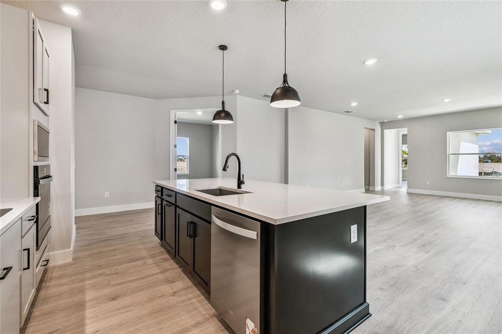 11743 Full Moon Loop Parrish, FL 34219 - Photo 6 of 42 a kitchen with stainless steel appliances granite countertop a sink a stove and a wooden floor