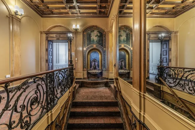 a close view of a fireplace in a bedroom