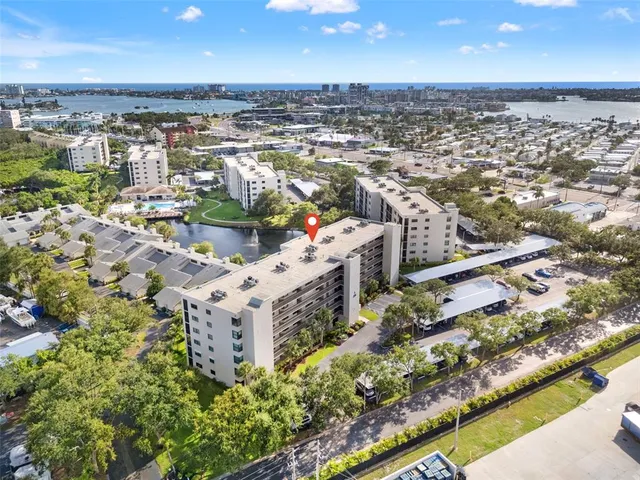 an aerial view of a city with houses
