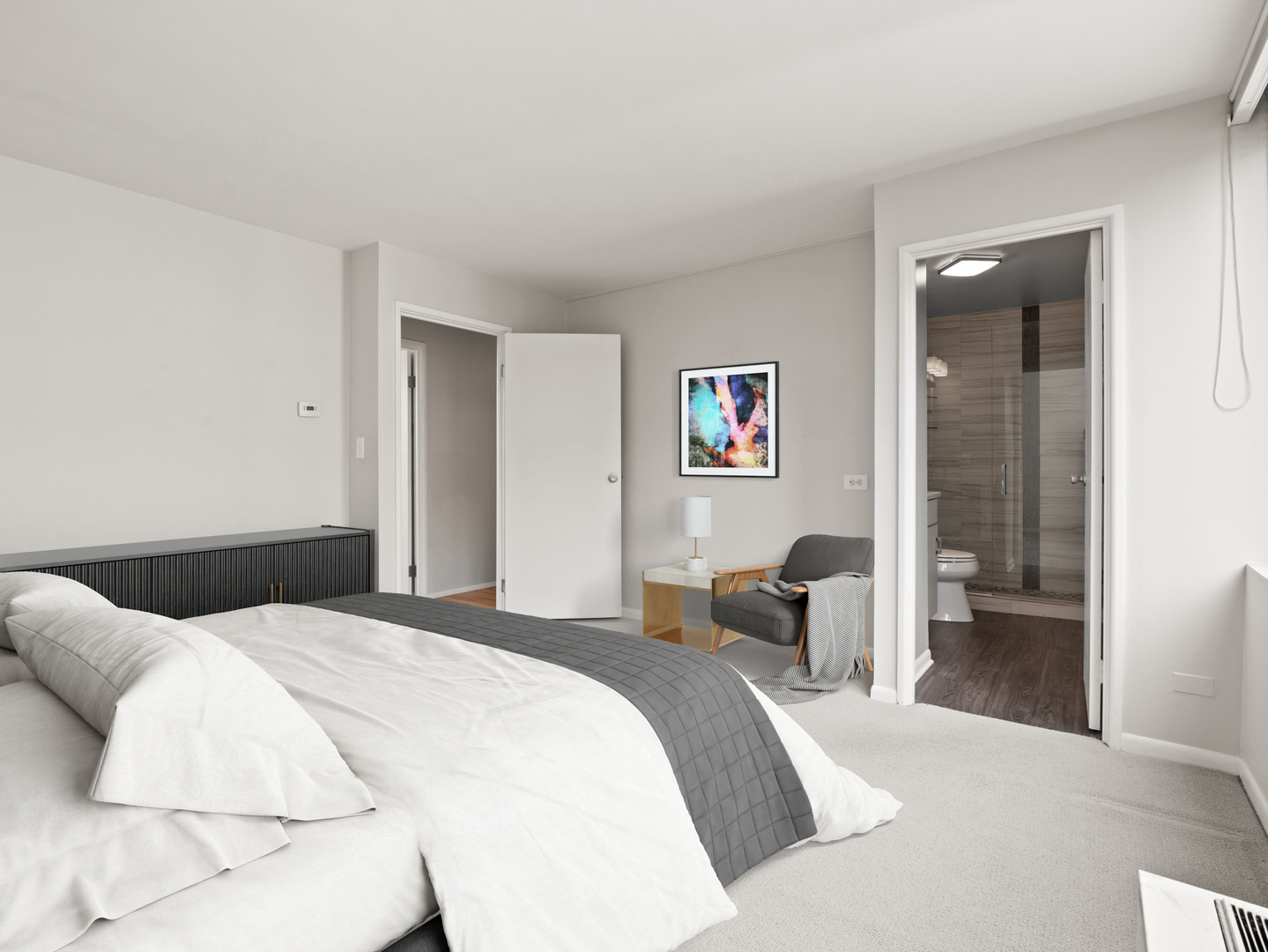 2754 North Hampden Court, Unit 708 Chicago, IL 60614 - Photo 11 of 27 a bedroom with a large bed and a couch