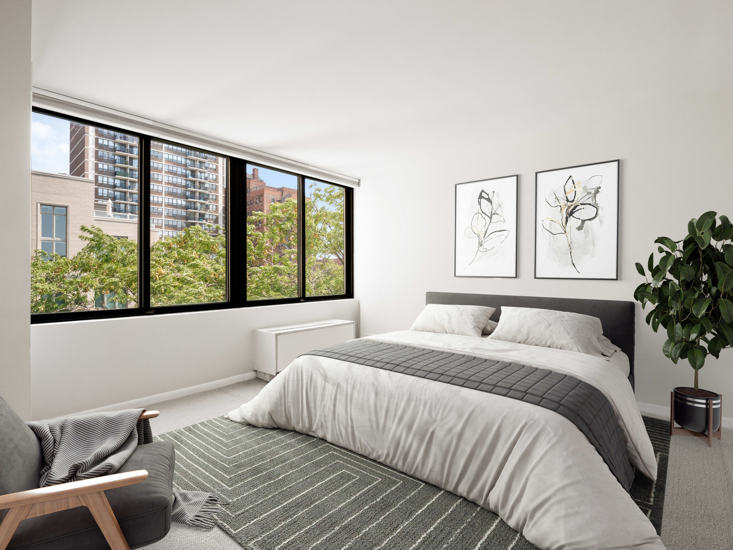 2754 North Hampden Court, Unit 708 Chicago, IL 60614 - Photo 10 of 27 a bedroom with a large bed and a large window