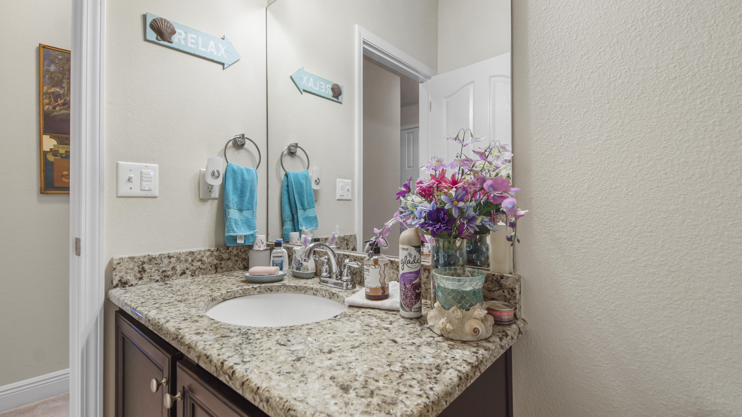 462 Mango Lane Freeport, FL 32439 - Photo 26 of 67 a bathroom with a granite countertop sink and a mirror