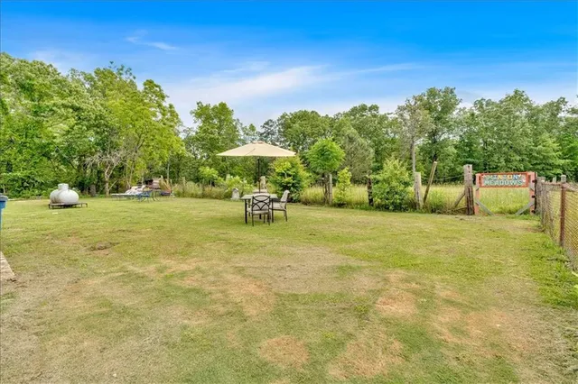 a view of a garden with a slide