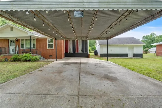 a view of a porch with a backyard