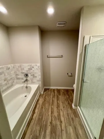 a bathroom with a bathtub