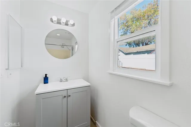 a bathroom with a toilet a sink and mirror