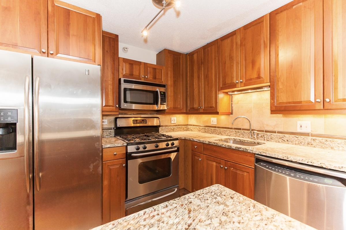 545 North Dearborn Street, Unit 902 Chicago, IL 60654 - Photo 5 of 16 a kitchen with stainless steel appliances granite countertop a stove a refrigerator and a sink