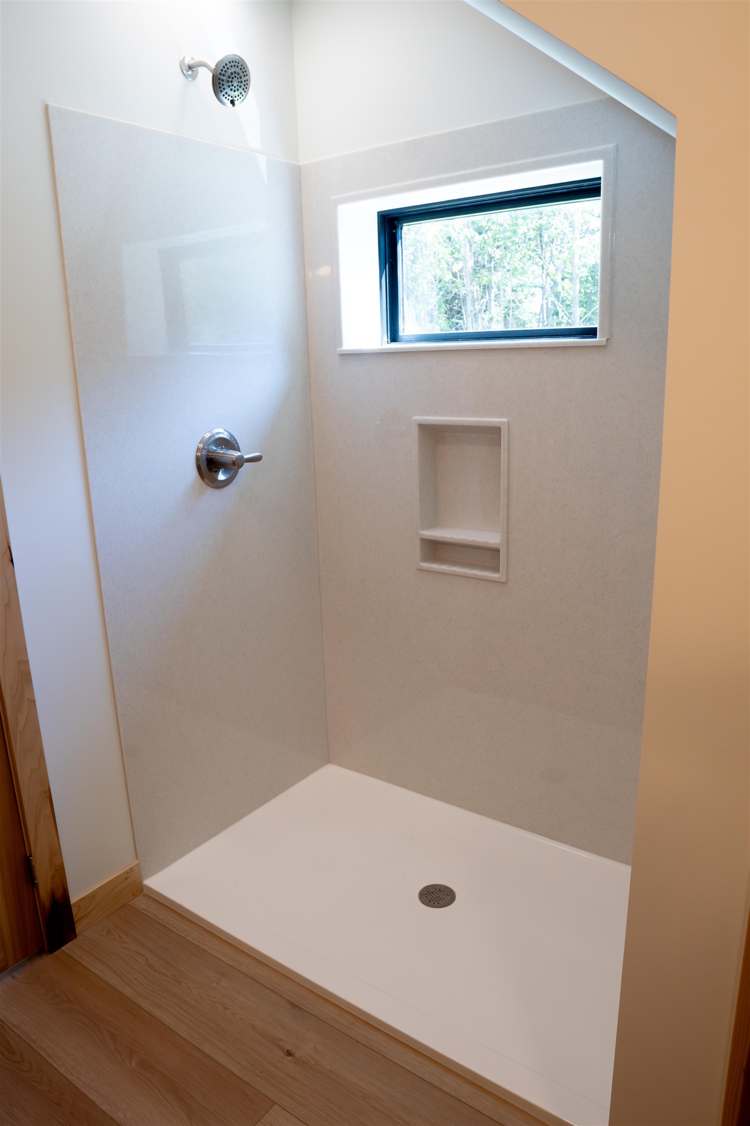 23190 Sawgrass Road Cornucopia, WI 54827 - Photo 17 of 23 Bathroom with walk in shower and hardwood / wood-style floors