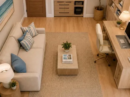 a living room with furniture and a couch
