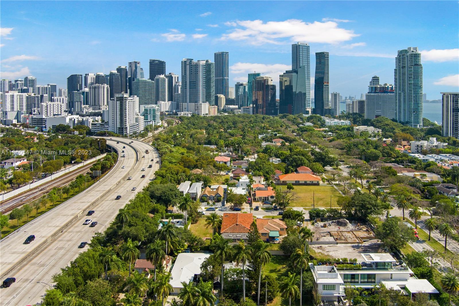 a city view with tall buildings