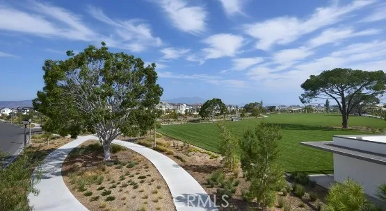 a view of a garden with an outdoor space