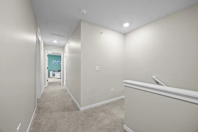 a spacious bedroom with a bed and a potted plant on the dresser